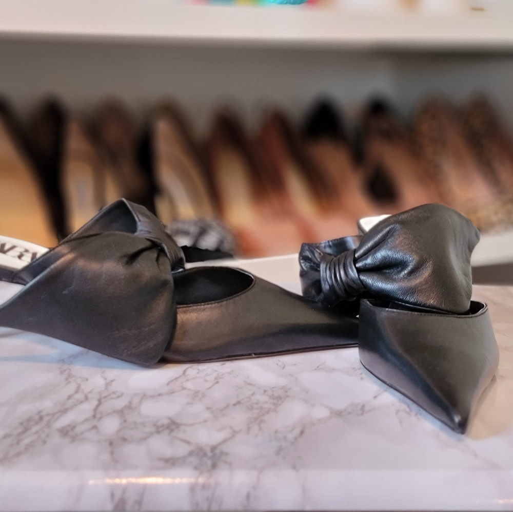 NWOT Zara leather bow kitten mule